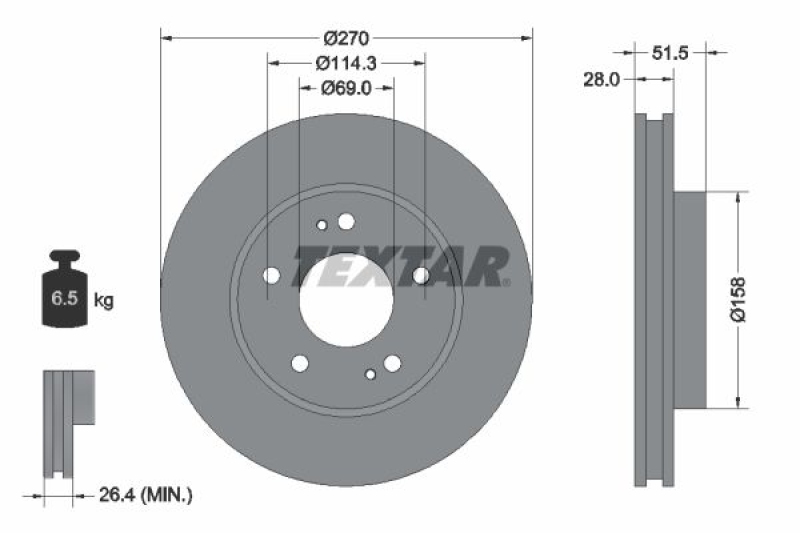 2x TEXTAR Bremsscheibe PRO 92270803