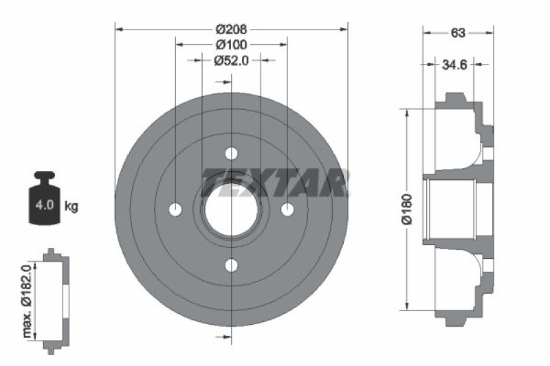 2x TEXTAR Brake Drum