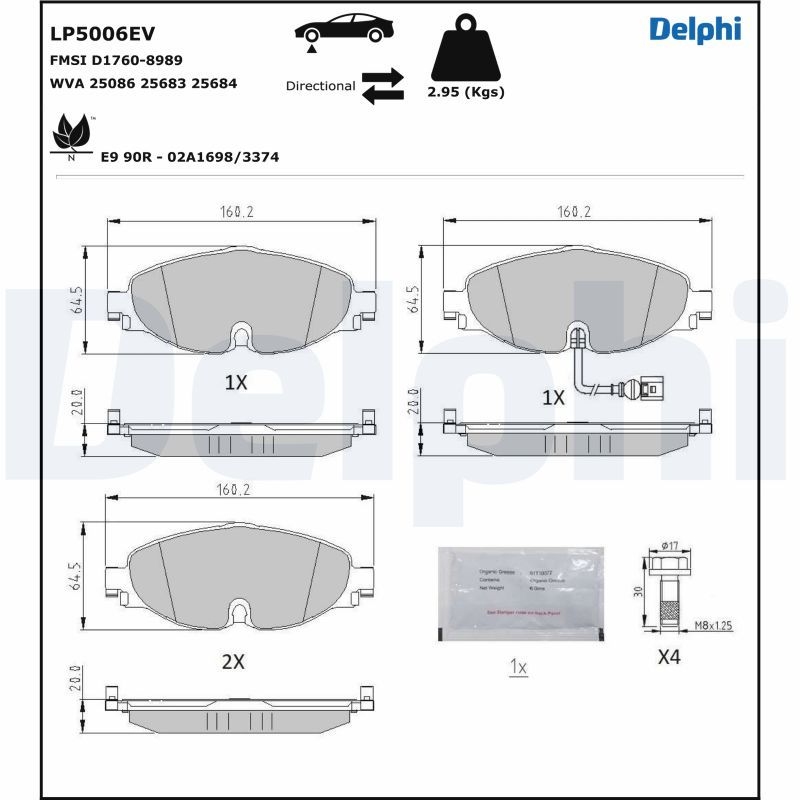 DELPHI Bremsbelagsatz, Scheibenbremse LP5006EV
