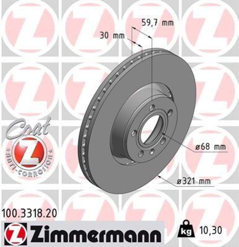 2x Zimmermann Bremsscheiben Coat Z Ø321mm Vorne passend für Audi A6 C6 4FH 3.0 100.3318.20
