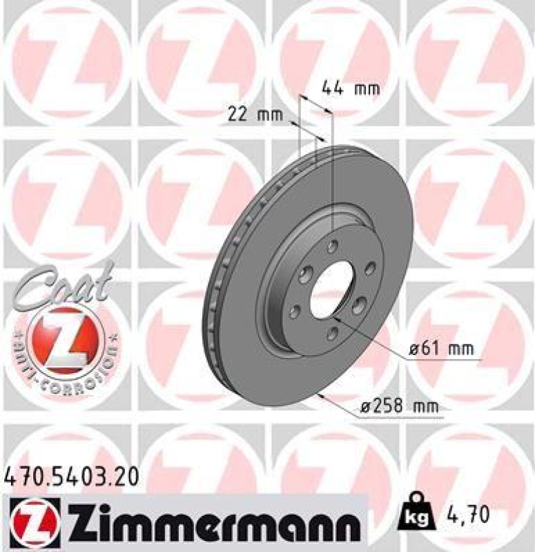 2x Zimmermann Bremsscheiben Ø258mm Vorne passend für Dacia Sandero 2 Renault 4 470.5403.20