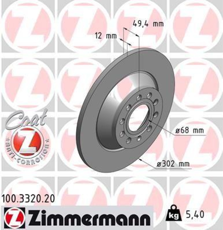 2x Zimmermann Bremsscheiben Coat Z Ø302mm Hinten passend für Audi A6 C6 4F5 3.0 100.3320.20