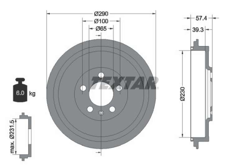 2x TEXTAR Brake Drum