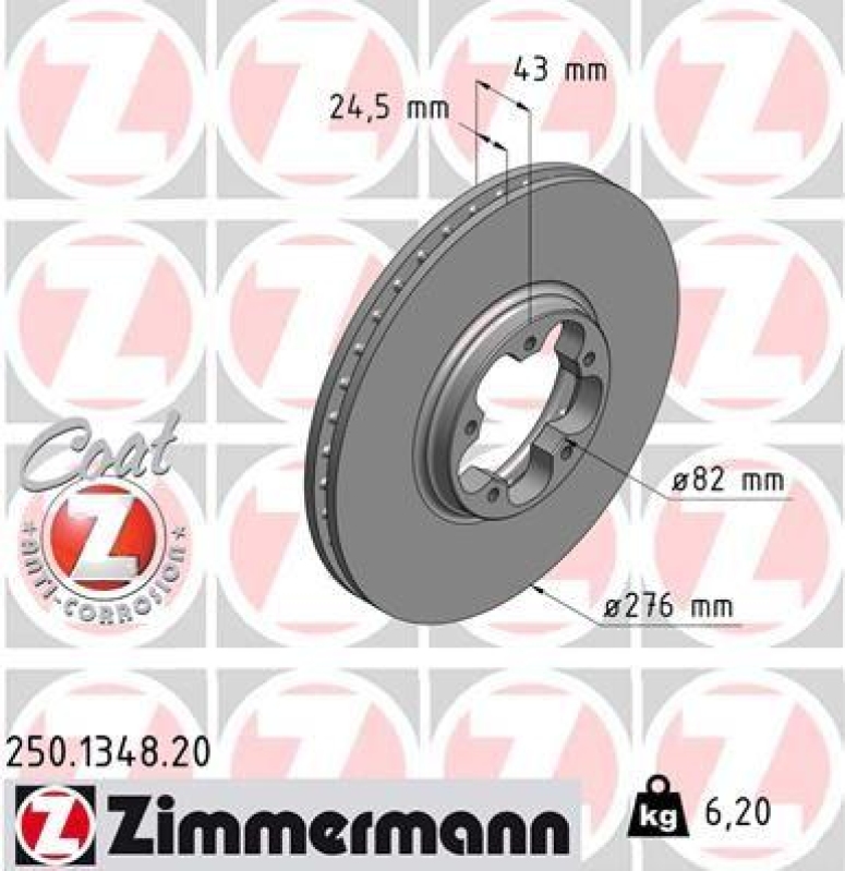 2x Zimmermann Bremsscheiben Coat Z Ø276mm Vorne passend für Ford Transit 2.0 DI 250.1348.20
