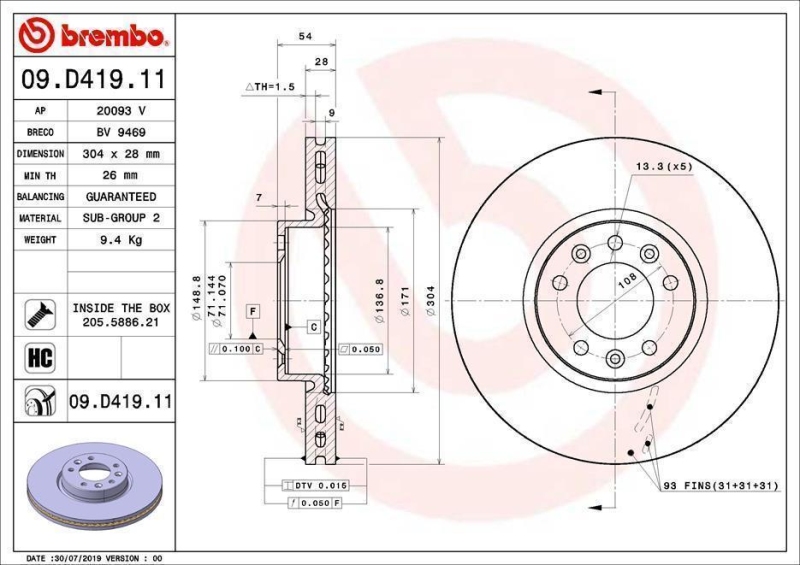 2x BREMBO Bremsscheibe PRIME LINE - UV Coated