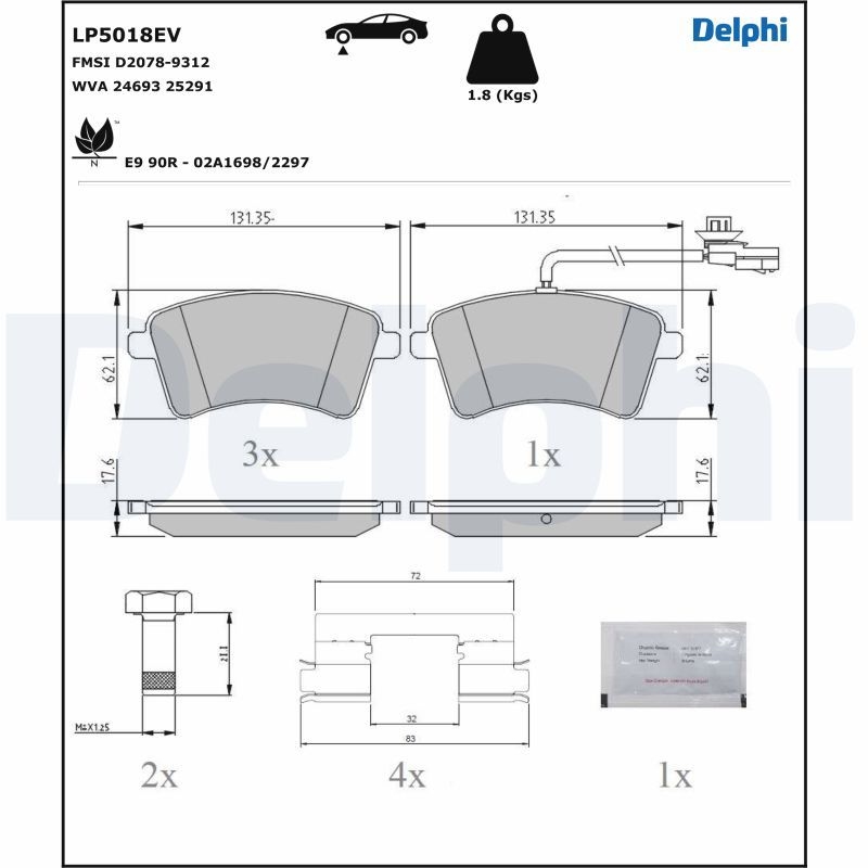 DELPHI Bremsbelagsatz, Scheibenbremse LP5018EV