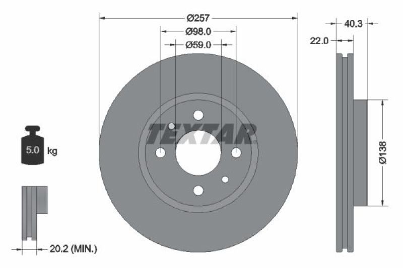 2x TEXTAR Bremsscheibe PRO 92069603