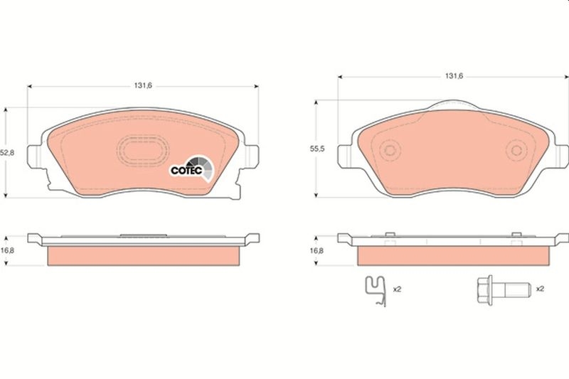 TRW 4x Bremsbeläge Bremsbelagsatz COTEC