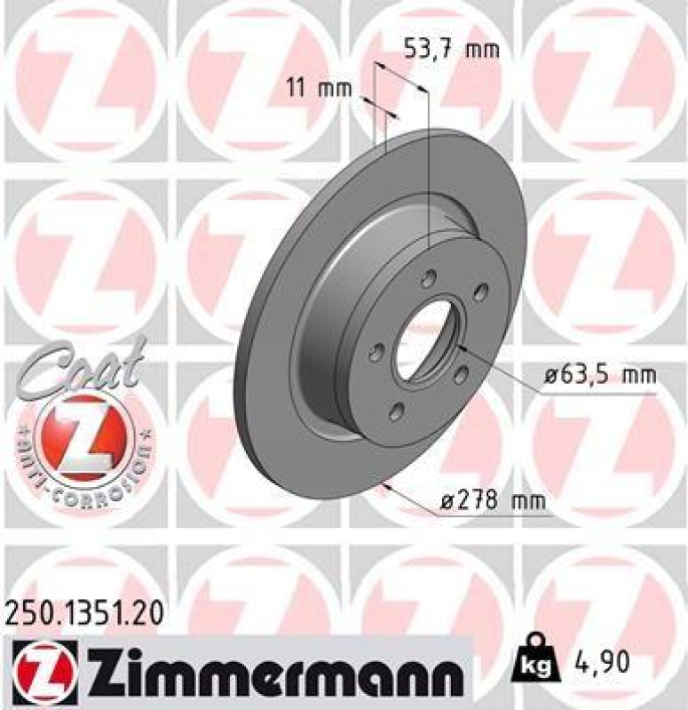 2x Zimmermann Bremsscheiben Coat Z Ø278mm Hinten passend für Ford Transit 1.8 250.1351.20