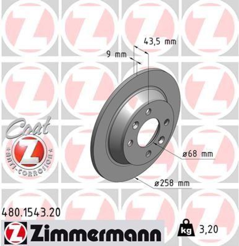2x Zimmermann Bremsscheiben Coat Z Ø258mm Hinten passend für Saab 1 2.0 S Combi 480.1543.20