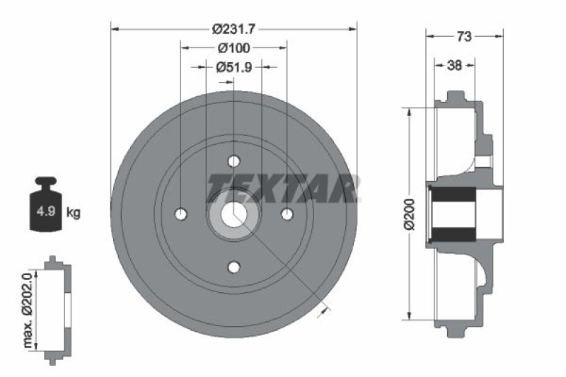 2x TEXTAR Bremstrommel 94027800