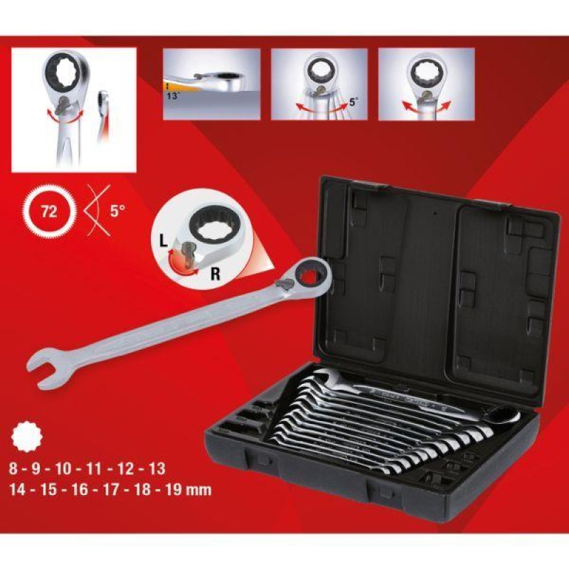 KS TOOLS Ratchet Ring Open-ended Spanner Set