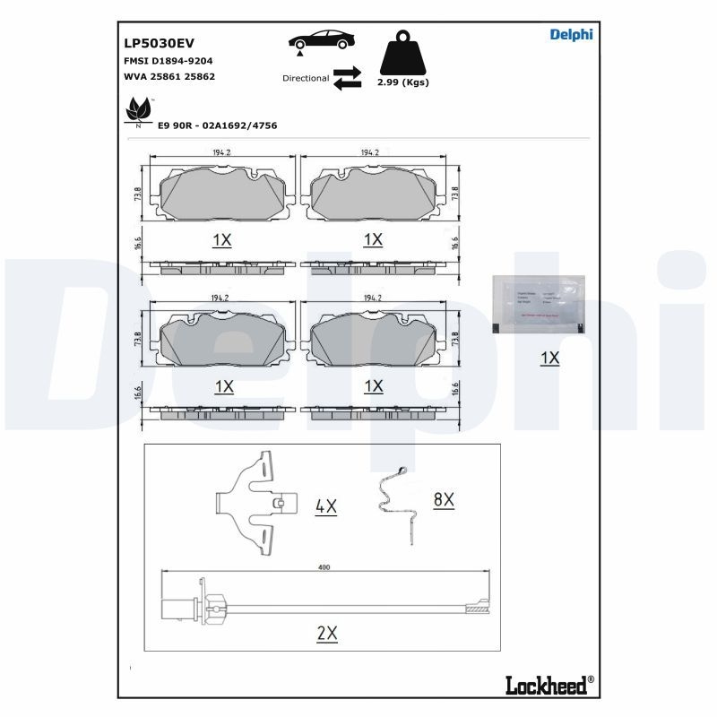 DELPHI Bremsbelagsatz, Scheibenbremse LP5030EV