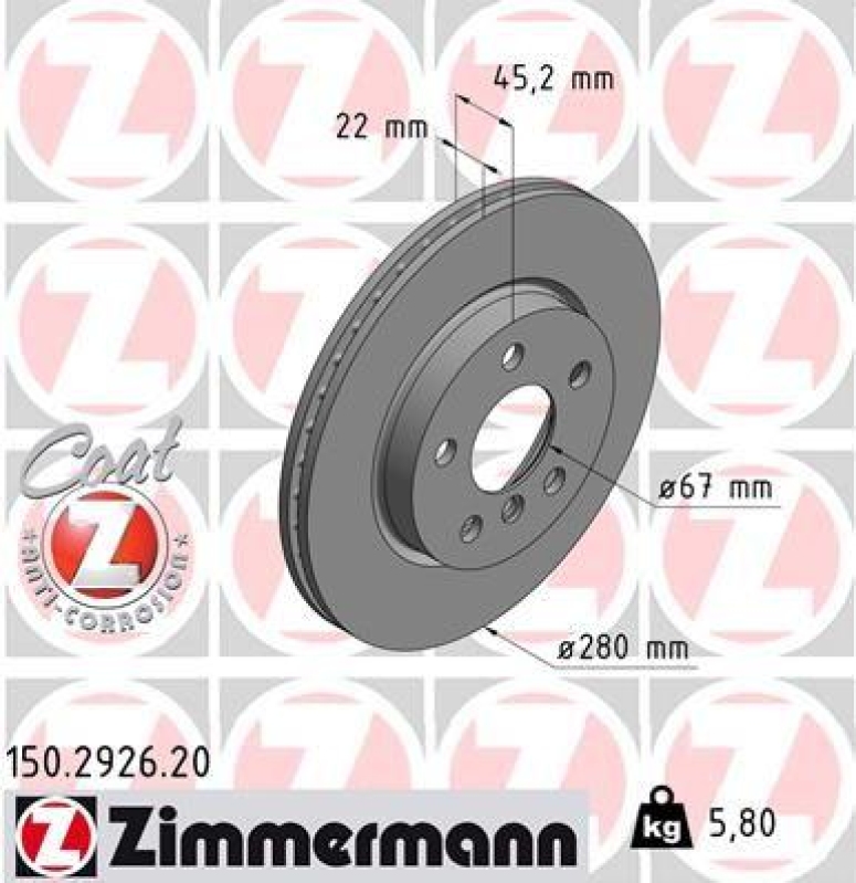 2x Zimmermann Bremsscheiben Coat Z Ø280mm Vorne passend für Mini One Cooper F56 150.2926.20