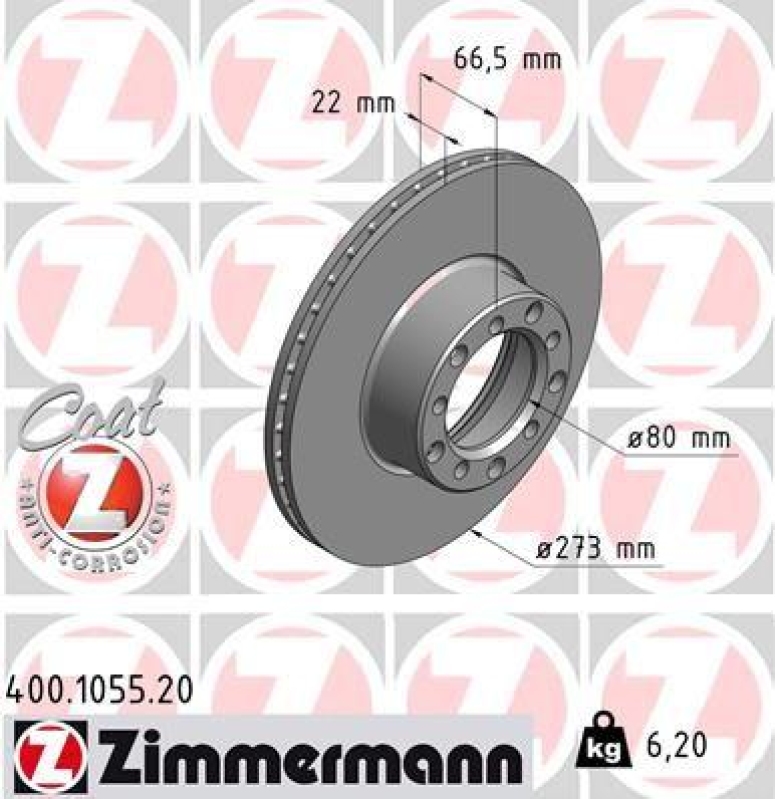 2x Zimmermann Bremsscheiben Coat Z Ø273mm Vorne passend für Mercedes SL R107 SLC 400.1055.20