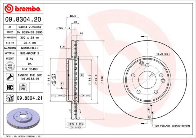 2x BREMBO Bremsscheibe PRIME LINE