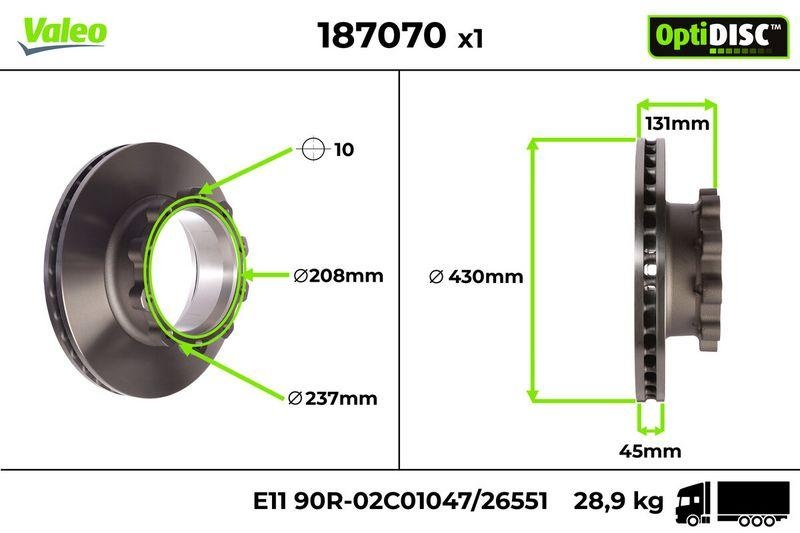 2x VALEO Bremsscheibe OptiDISC 187070