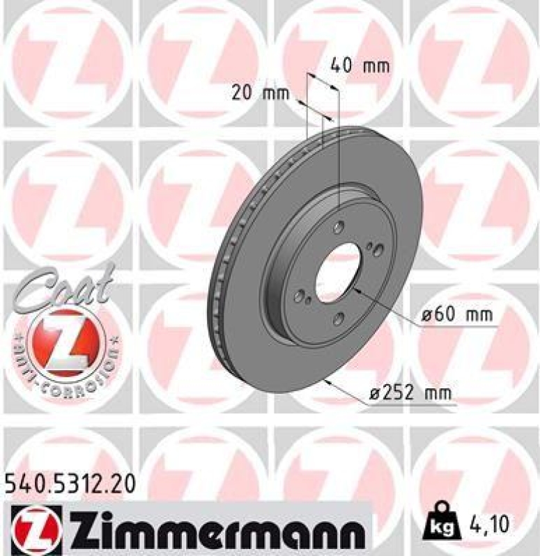2x Zimmermann Bremsscheiben Coat Z Ø252mm Vorne passend für Suzuki Swift Baleno 540.5312.20