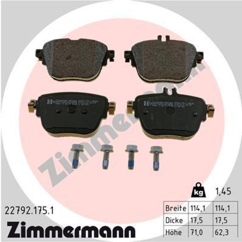 ZIMMERMANN Bremsbelagsatz, Scheibenbremse 22792.175.1