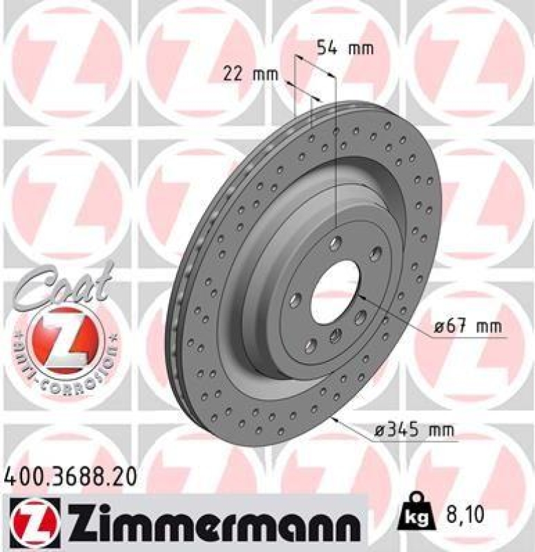 2x Zimmermann Bremsscheiben Coat Z Ø345mm Hinten passend für Mercedes M-Klasse 400.3688.20
