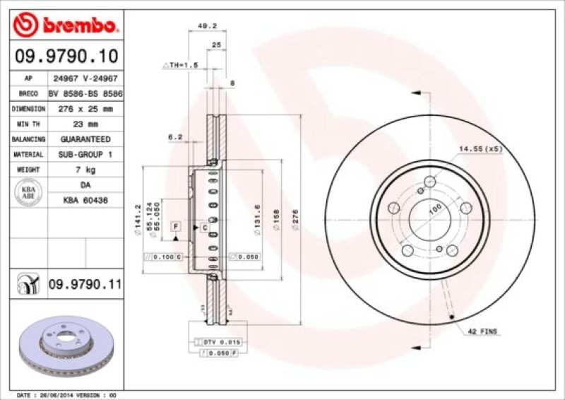 2x BREMBO Bremsscheibe PRIME LINE - UV Coated