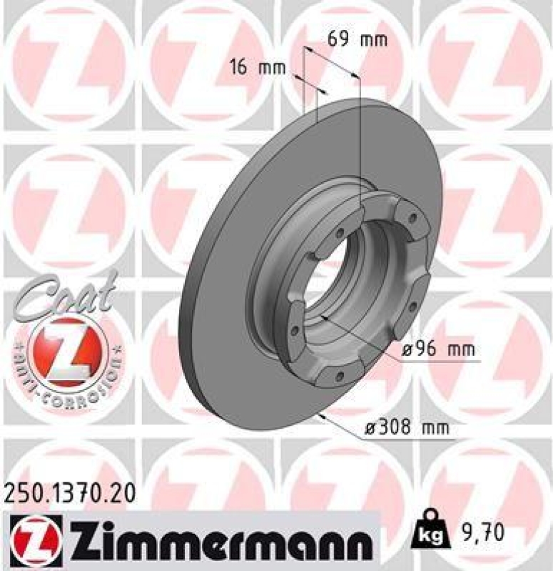 2x Zimmermann Bremsscheiben Coat Z Ø308mm Hinten passend für Ford Transit V363 250.1370.20