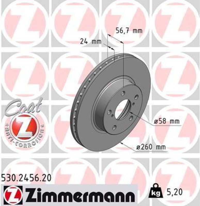 2x Zimmermann Bremsscheiben Coat Z Ø260mm Vorne passend für Subaru Impreza 3 2 530.2456.20