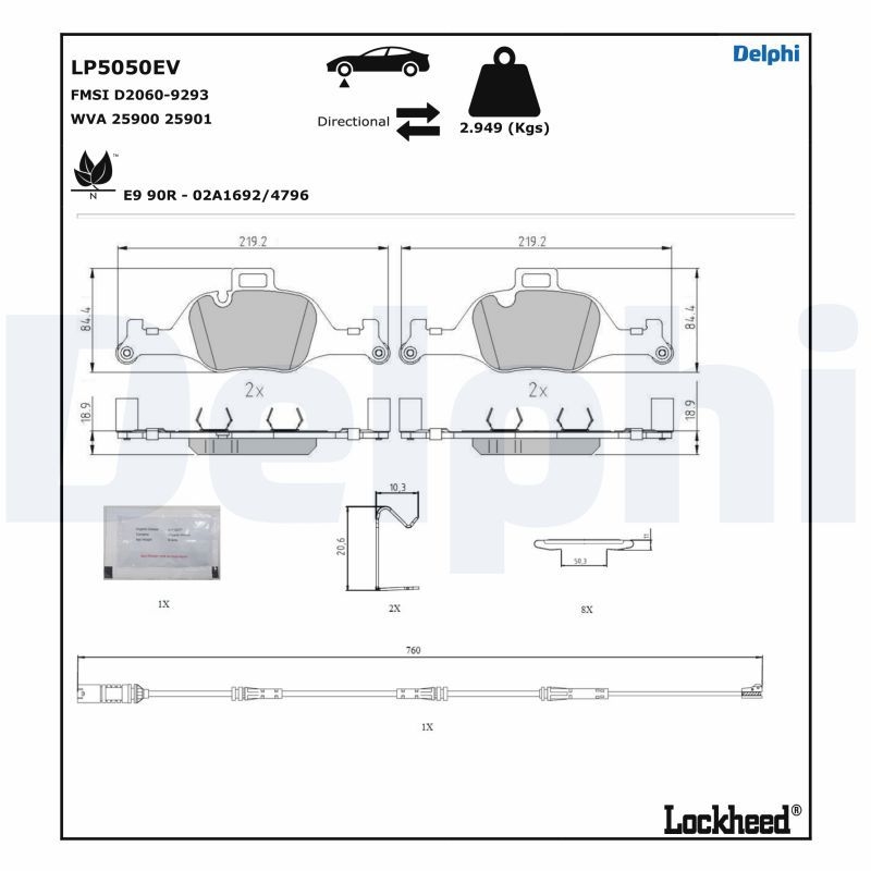 DELPHI Bremsbelagsatz, Scheibenbremse LP5050EV