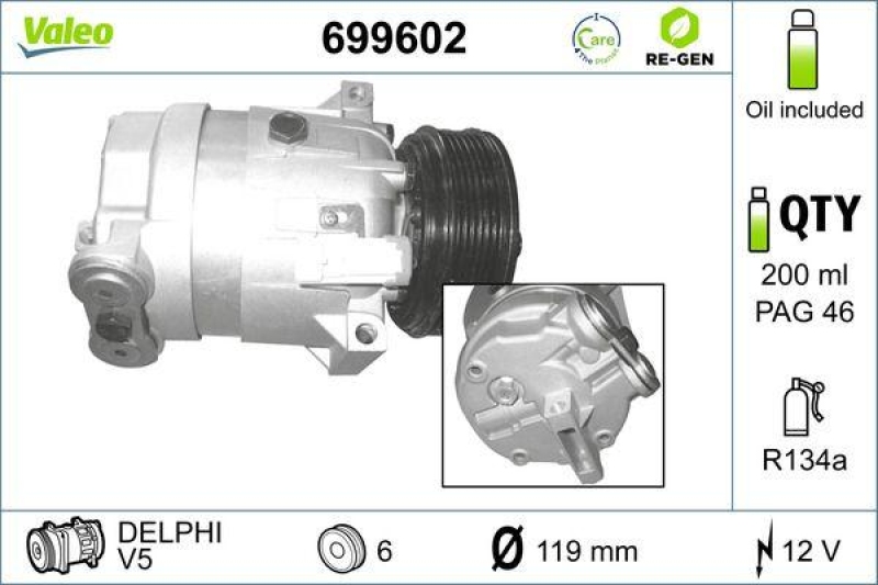 VALEO Compressor, air conditioning REMANUFACTURED