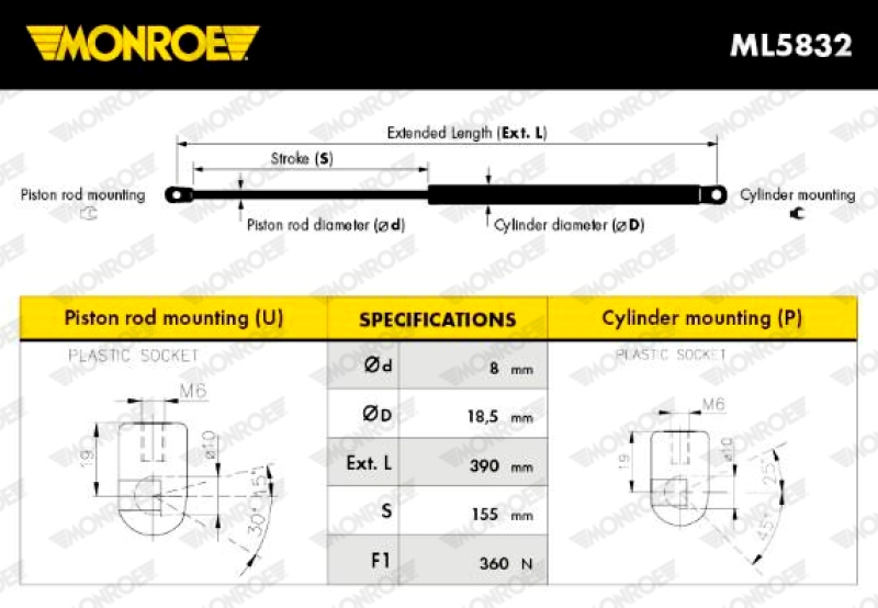 MONROE Gasfeder, Motorhaube MONROE MaxLift