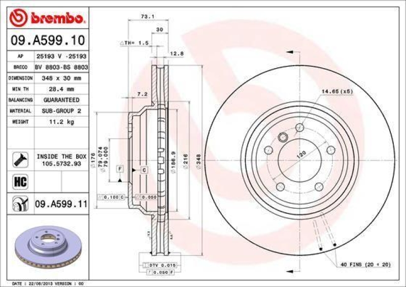Brembo Bremsscheiben 348mm + Bremsbeläge Vorne passend für BMW 3 E9...