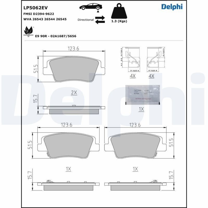 DELPHI Bremsbelagsatz, Scheibenbremse LP5062EV