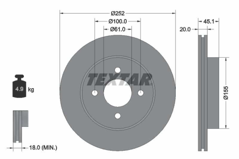 2x TEXTAR Bremsscheibe