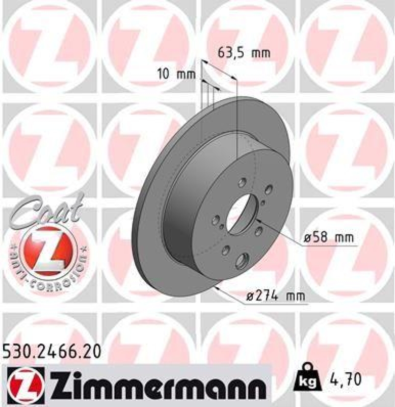 2x Zimmermann Bremsscheiben Coat Z Ø274mm Hinten passend für Subaru Forester XV 530.2466.20