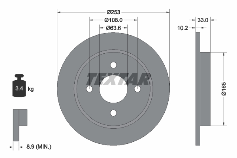 2x TEXTAR Bremsscheibe PRO 92088403
