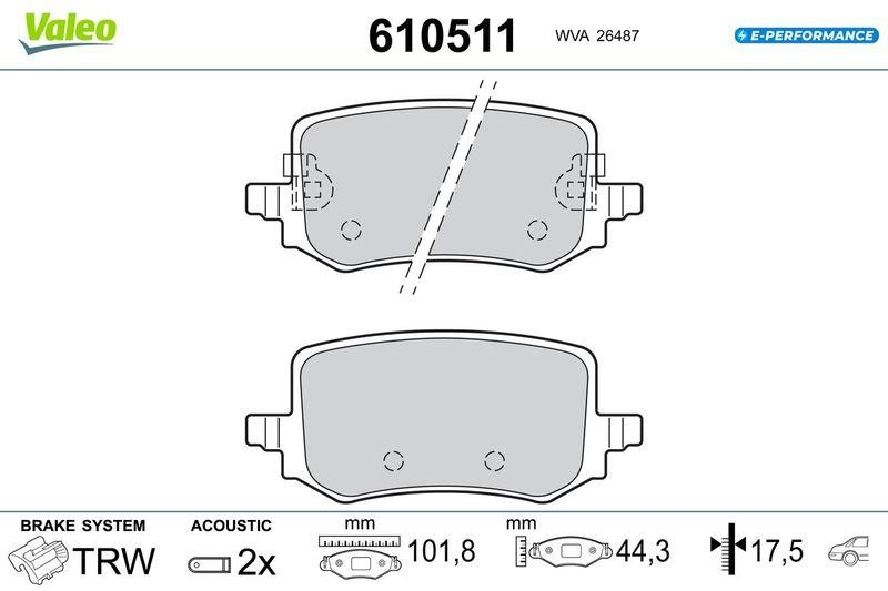 VALEO Bremsbelagsatz, Scheibenbremse E-PERFORMANCE 610511