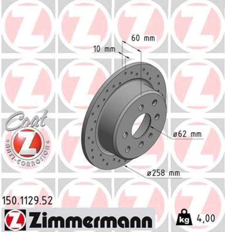2x Zimmermann Bremsscheiben Sport Coat Z Ø258mm Hinten passend für BMW 3 E30 320 150.1129.52