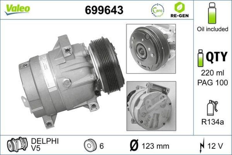 VALEO Compressor, air conditioning REMANUFACTURED