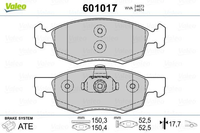 VALEO Bremsbelagsatz, Scheibenbremse 601017