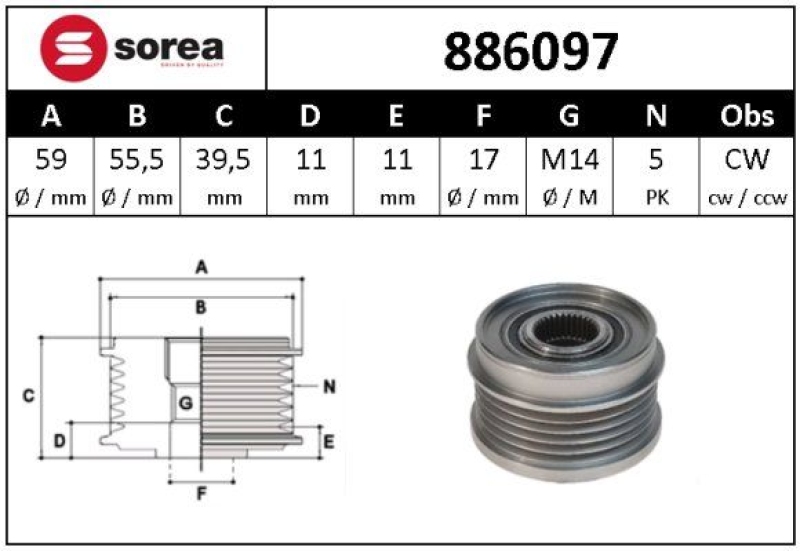 SNRA Alternator Freewheel Clutch