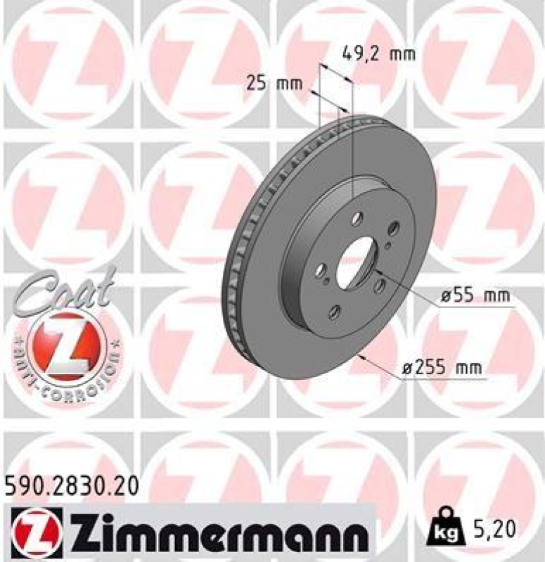 2x Zimmermann Bremsscheiben Coat Z Ø255mm Vorne passend für Toyota Prius 1.8 PHV 590.2830.20