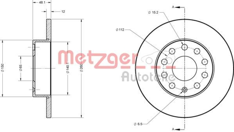 2x METZGER Bremsscheibe COATED