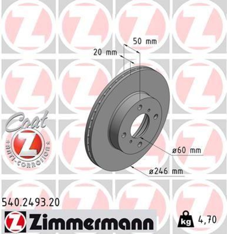 2x Zimmermann Bremsscheiben Coat Z Ø246mm Vorne passend für Suzuki Liana 1.6 540.2493.20