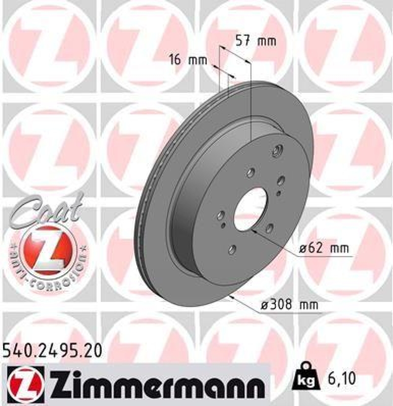 2x Zimmermann Bremsscheiben Coat Z Ø308mm Hinten passend für Suzuki Vitara 2 2.4 540.2495.20