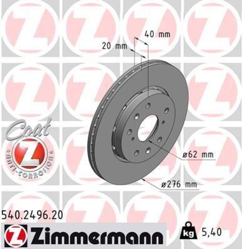 2x Zimmermann Bremsscheiben Coat Z Ø276mm Vorne passend für Suzuki Swift 3 1.6 540.2496.20