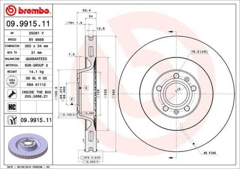 2x BREMBO Bremsscheibe PRIME LINE - UV Coated