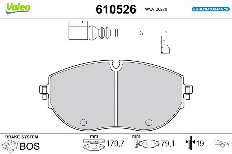 VALEO Bremsbelagsatz, Scheibenbremse E-PERFORMANCE 610526