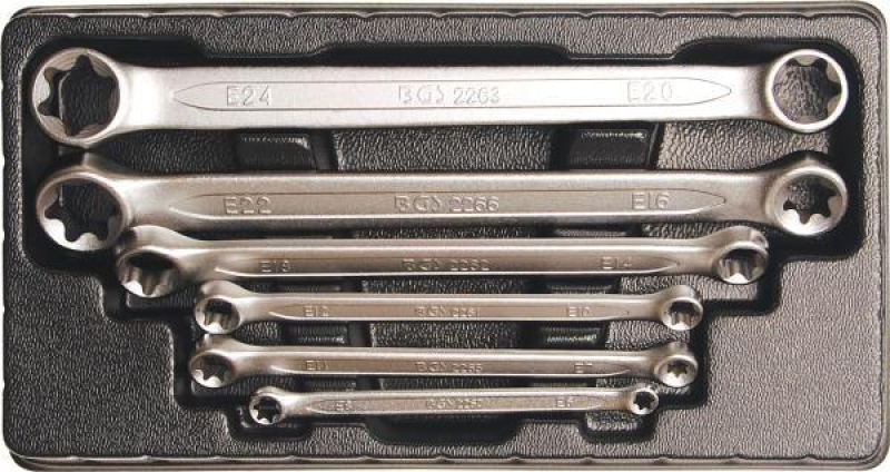 Doppel-Ringschlüssel-Satz mit E-Profil-Ringköpfen | SW E6 x E8 - E20 x E24 | 6-tlg.