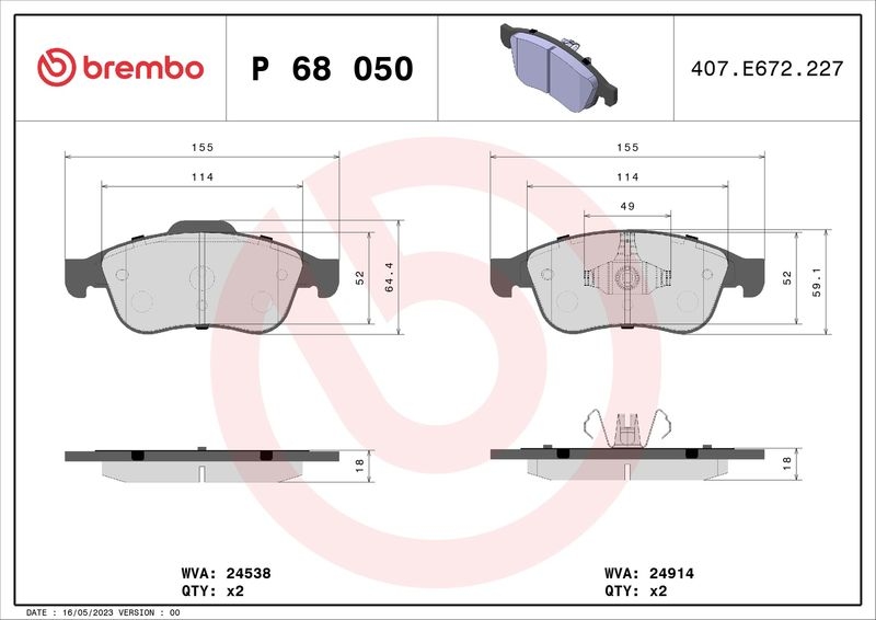 BREMBO Brake Pad Set, disc brake BREMBO XTRA LINE