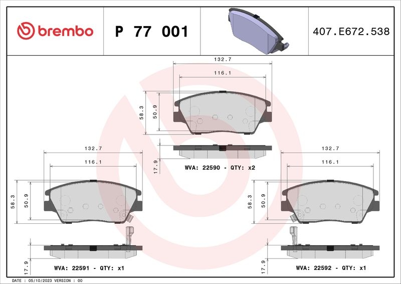 BREMBO Bremsbelagsatz, Scheibenbremse PRIME LINE